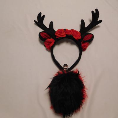 China PP Christmas Party Tailed Deer Headband With Red Rose Reindeer Kits Costume Holiday Cosplay Fun for sale