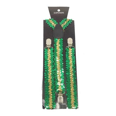 China Occasion Daily Occasion Daily Customize 2.5Cm Green&Gold Sequin Suspenders For St Patricks Day for sale