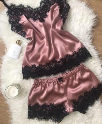 China Sexy QUICK DRY silk lace sleepwear lady shorts vest 2 piece night suits wears for girl sets pajamas for sale