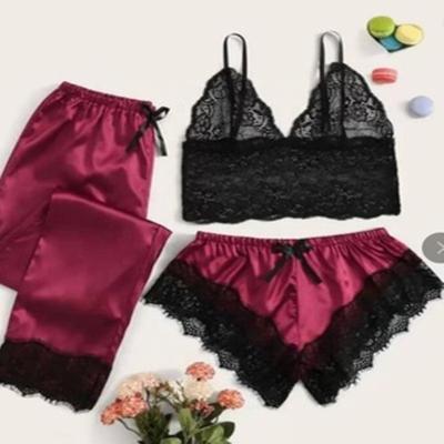 China QUICK DRY Price Friendly Summer 3 Piece Satin Shorts Pajamas For Women for sale