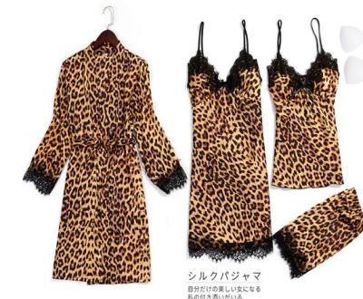 China New Style Ladies Summer Leopard Print Silk QUICK DRY Lace Women's Sexy Strap Nightgown for sale