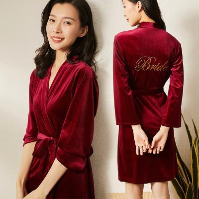 China Wholesale Velvet Long Robes Bridal Women QUICK DRY For Wedding Party Embroidery Bridesmaid Dressing Gown for sale