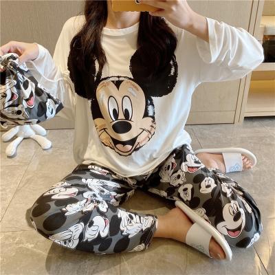 China Korean Style Women's Pajamas Cartoon Fashion Casual QUICK-DRY Spring Student Plus Size Loose Long Sleeve Autumn Pajamas Women for sale