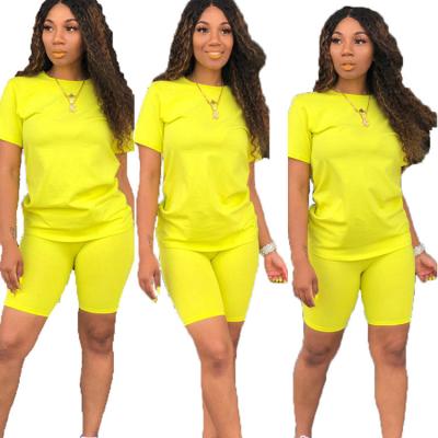 China Breathable Short Sleeve Two Piece Sets Women High Waist Sports Wear Gym Yoga Shorts Set Tight Suit for sale