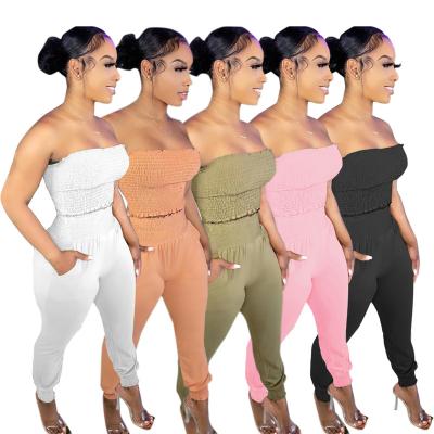 China 2021 Autumn Latest Design QUICK DRY Clothing Sexy Leisure Off Shoulder Crop Top Solid 2 Piece Set Women Stacked Pants Set Two Piece Set for sale