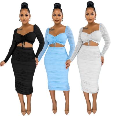 China Autumn 2021 Solid Color Sexy Women Anti-Static Equipments Clothes Ladies Dress Spice Girl 2 Piece Set Elegant Skirt Sets Formal Dresses For Women for sale