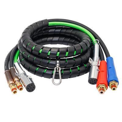 China Air Brake System 15ft 3 in 1 ABS Airline and Power Hose Wrap 7 Way Electrical Cable Assembly with Handle Grip for Semi Truck Trailer Tractor for sale