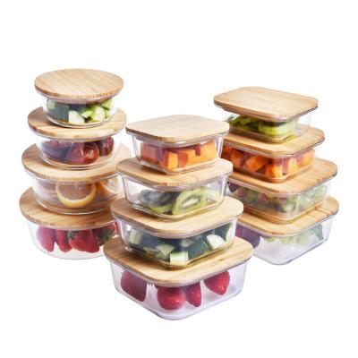 China Hot Sales Freshness Preservation Microwave Oven Safe Office Lunch Box Glass Food Storage Box With Bamboo Lid for sale