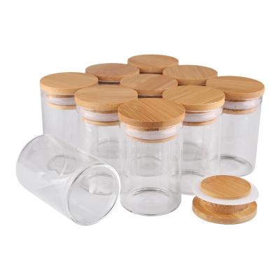 China Home Kitchen Spice Jar Set 600ML 900ML 1200ML Coffee Bean Storage Container Jars Vacuum Seal Glass Jars With Bamboo Lids for sale