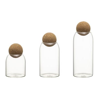 China Wholesale Freshness Keeping Around Small Wood Cork Ball Lids For Tea, Coffee, Candy Borosilicate Glass Spice Jar Jar for sale