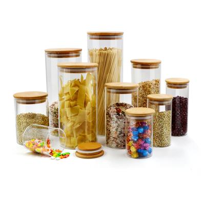 China Freshness Preservation Customized Glass Food Storage Containers With Bamboo Lids For Kitchen Food Grade Glass Spice Jar for sale