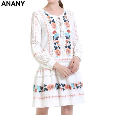 China Anany Anti-Static 2020 Women Sun Dresses Floral Striped Lace Hollow Sheath Long Sun Dresses For Women for sale