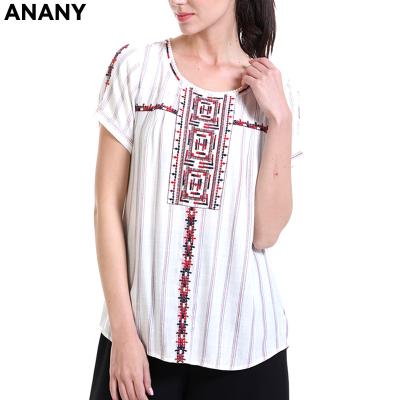 China Anany Guangzhou Factory Wholesale Ready-made Sleeve Embroidery Women's Blouses And Short Tops Elegant for sale