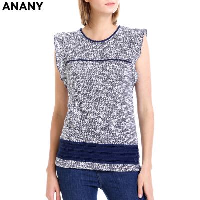 China Anany Breathable 2020 Fashion Cotton O Neck Causal Sleeveless Hollow Out Women Lace Tops Sleeveless Tops for sale