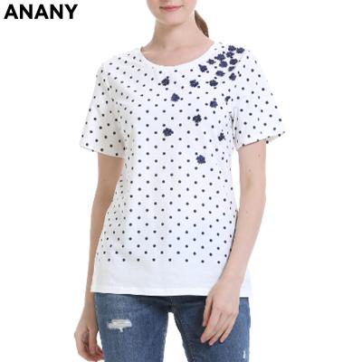 China Fashionable Dot Short Sleeves Ladies Anti-pilling Anany Wholesale High Quality Cotton Women's Black T-Shirt for sale