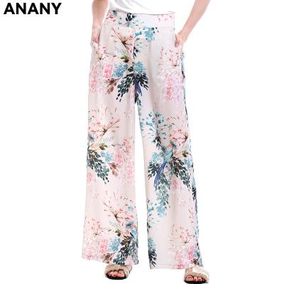 China Anti-wrinkle Anany 2020 New Fashion Design Viscose High Waist Women Floral Print Wide Leg Pants for sale