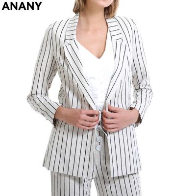 China Anti-wrinkle Anany Fashion Modern Design New Long Sleeve Squishy Stripe Suits Set For Women for sale