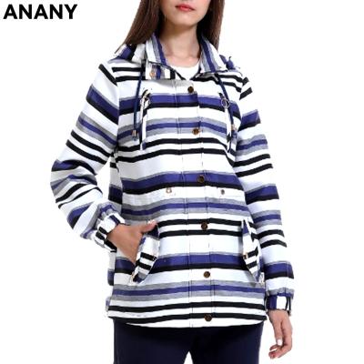 China Anany breathable 2020 fashion hoodies hiqh quality polyester women clothing autumn black blue striped button women for sale