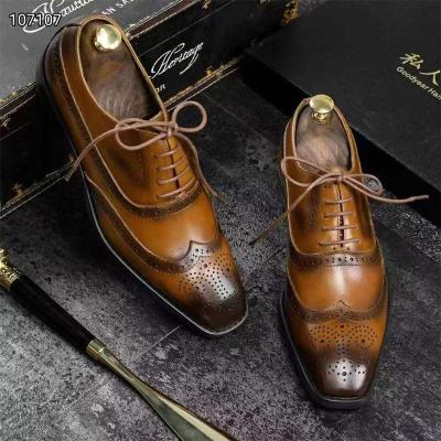 China Deodorization Men's high formal business shoes low top lace-up leather formal shoes with carved leather outsole for sale