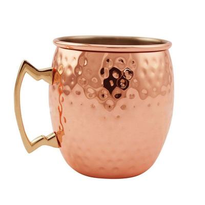 China Amazon Sustainable Product Customized Classic Pure Copper Plating Moscow Mule Mug Stainless Steel Liner Hammered Ovaloid Mug 500ml/17oz for sale