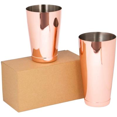 China Amazon Success Sustainable Custom 2 Pieces Rose Gold Stainless Steel Weighted Boston Cocktail Shaker Set Bartender Tool Martini for sale