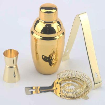 China Amazon Hit Metal 4 Piece Mini Japanese Gold Plated Cocktail Shaker Set Bartender Kit Stainless Steel Barware Set 12oz/350ml for sale