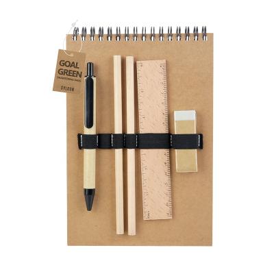 China Custom Recycled Ball Eco Friendly Simple Pen Stationery Pencil Sharpener Eraser Ruler Notebook Set for sale