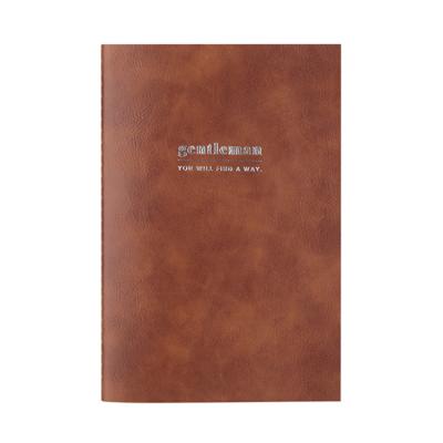 China Fashoion Gift For Man Logo Custom Brown Pu Leather Cover 205*140mm A5 Softcover Notebook for sale