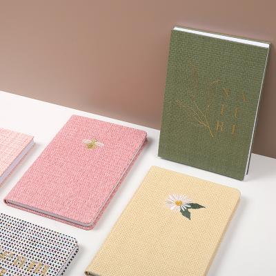 China Fashoion Customized Logo Spine Gold Foil Canvas Book Woven Hard Cover A5 Notebook Gift Cheap Bulk Exposed for sale