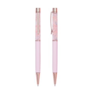 China Custom Logo Hot Sale Ballpoint Pens Student Manufacturers Twist Action Flower Metal Pink Dry Ballpoint Pens for sale