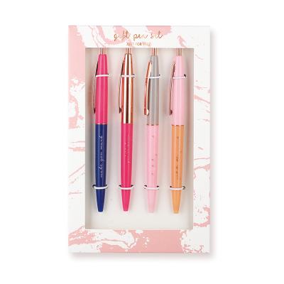 China office & School Pen Custom Logo Cute Set of 4 Pink Push Action Writing Ballpoint Pen Makers The Gift Plastic Ballpoint Pen for sale