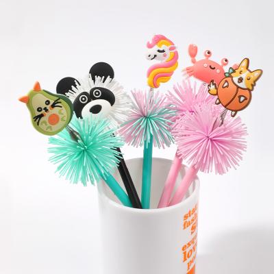 China Cute Silicone Pom Pom Ball Pen School Supplies Kawaii Dinasour Tip Printing Custom Eco Friendly For Kids for sale