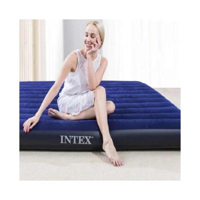 China Best Selling Goods Inflated Using Dark Blue Wool Planting Wire Traction Extra Air Bed Flocking Indoor Double Inflatable Mattress for sale