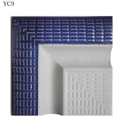 China 115mm blue ceramic bullnose swimming pool trim cormer edge tiles for sale