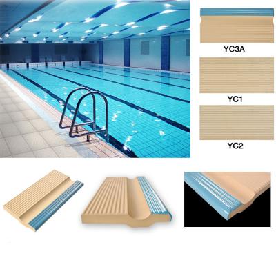 China Wear-resistant light blue ceramic bullnose pool tile for pool coping for sale