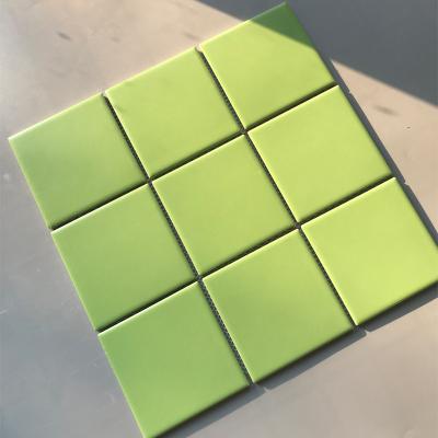 China 97x97mm olive green matte ceramic bathroom mosaic wall tiles for sale