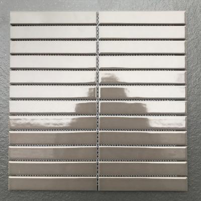 China Home Decor 22x145mm Gray Glossy Strip Patterned Ceramic Mosaic Wall Tiles for sale