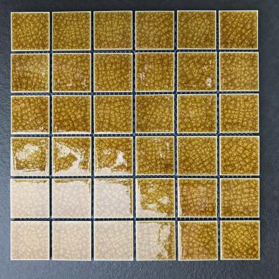 China Yellow crack pattern glazed ceramic swimming pool mosaic tiles for sale