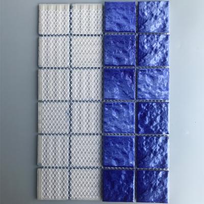 China Vintage dark blue water wave pattern ceramic mosaic tiles for swimming pool for sale