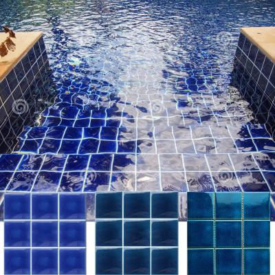 China Square style 100x100mm blue ice crackle ceramic mosaic swimming pool tile for sale