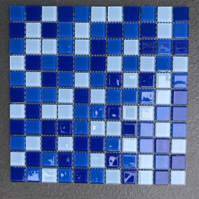 China Hot sale mixed blue crystal glass mosaic swimming pool tiles for sale