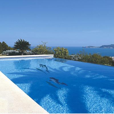 China Handmade blue dolphin pattern glazed ceramic swimming pool mosaic tiles for sale