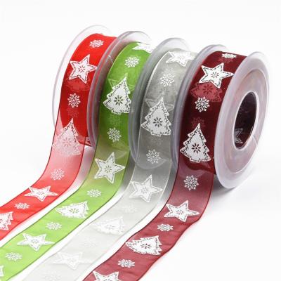 China Wholesale Sustainable Changxu Merry Christmas Gauze Ribbons Custom Fashion Decorative Gift Wrapping Luxury Ribbon 25mm/1