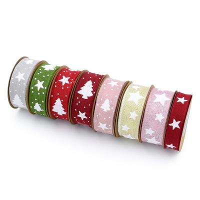 China Changxu 15mm/25mm (5Yards/Roll) Wide Viable Christmas Printed Cotton Ribbon for Gift Wrapping, Yarn Edge Ribbon for sale