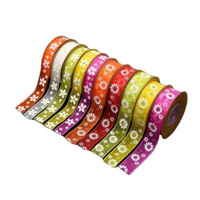 China changxu factory sustainable design 15mm/20mm (10m/roll) organza printed crafts flower floral ribbon for gift wrapping for sale