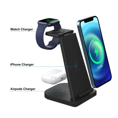 China 2021 Hot Mobile Phone Amazon Electronic Factory Direct Fast Wireless Charger 3-in-1 Support Mobile Phone Smart Watch Earphones for sale