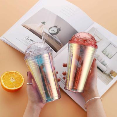 China Viable Wholesale Reusable Double Wall Glitter Plastic Water Drink Cup Drinking Cups And Saucers Customized Logo Acceptable 50 Pcs PC for sale