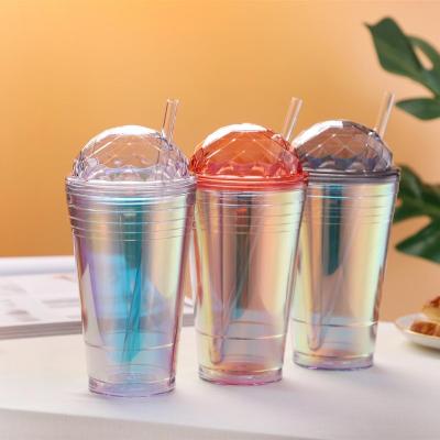 China Sustainable Hot Sale 560ml Double Wall Cold Water Temperature Colorful Color Changing Plastic Cup With Lid And Straw for sale