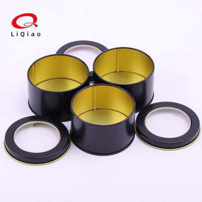 China High Quality Recyclable Metal Packing Box Cosmetic Cream Biscuit Tin Box Candy Jar Tinplate Jar Tea Box Stock Round Black Metal Box for sale