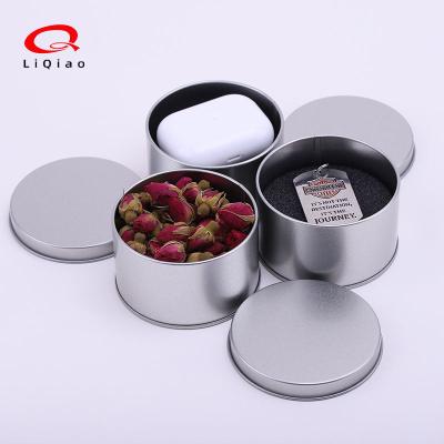 China Gift & Hot Sale Customized Craft Cookie Tea Tin Jar Small Candle Metal Can Box Silver Empty Mint Candy Round Packaging Tin Box for sale